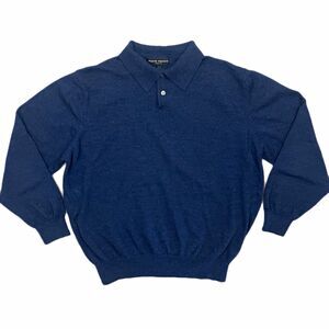 Ponte Vecchio Italian Pure New Wool Polo Sweater Navy Men's Large